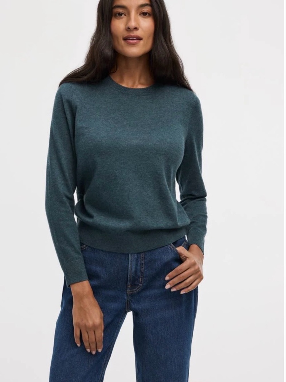 Classic Lightweight Crewneck Women's Sweater in Teal XS R-Essentials